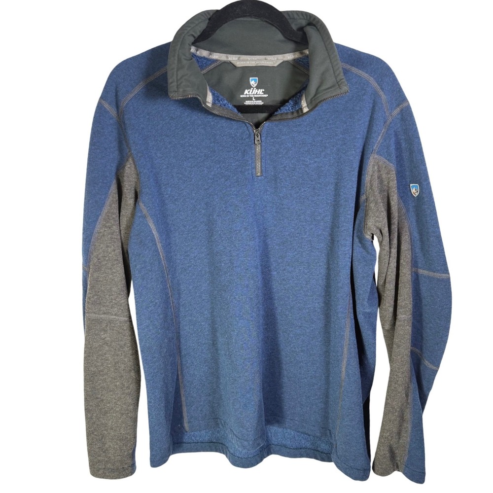 Kuhl 1/4 Zip Fleece Pullover Mens Large Blue Gray Outdoor Travel Performance